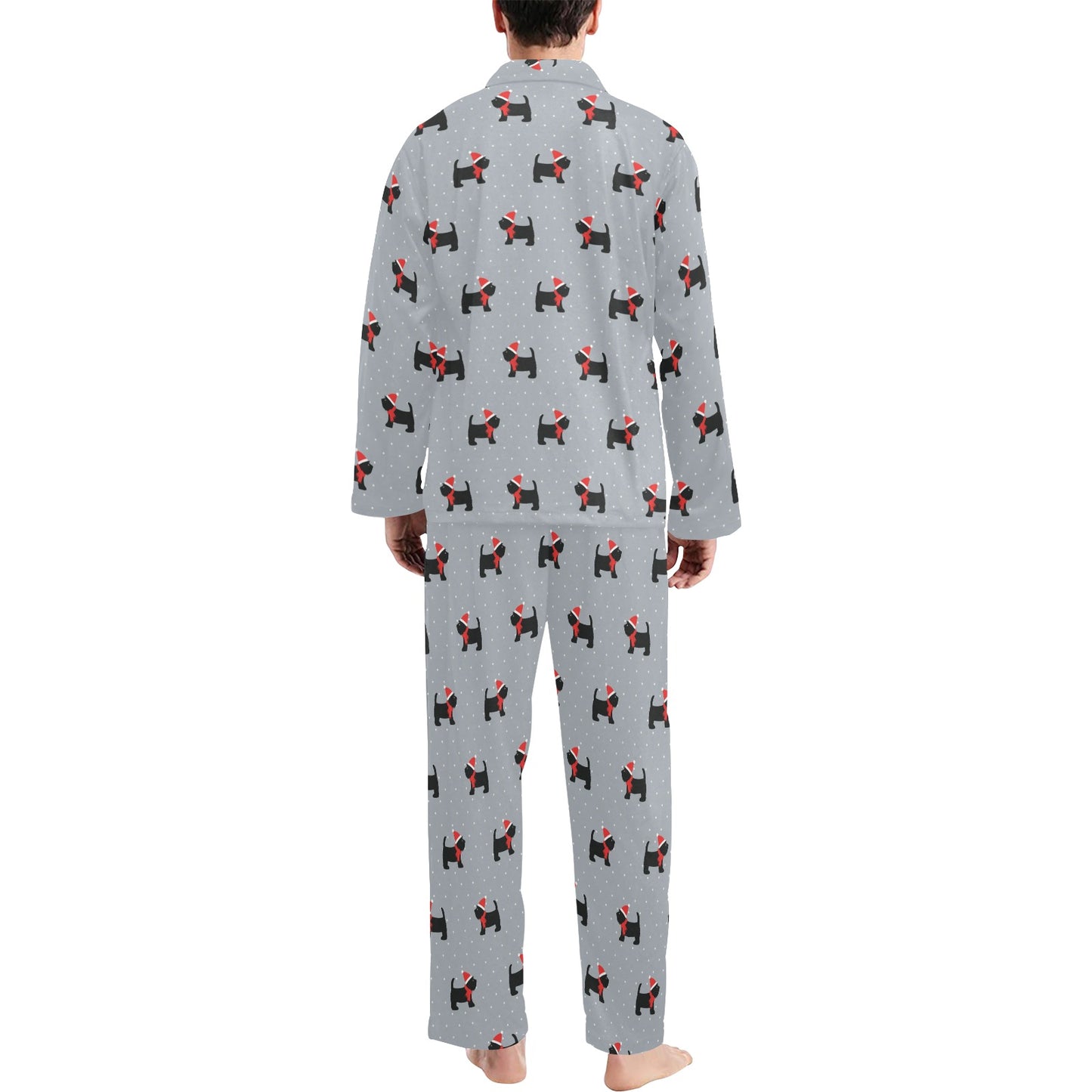 Scottish Christmas Themed Terriers Print Design LKS3018 Men's Long Pajama Set