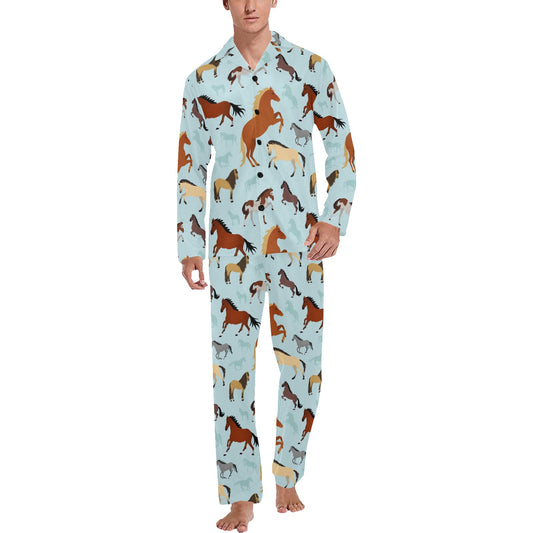 Horse Cute Themed Pattern Print Men's Long Pajama Set
