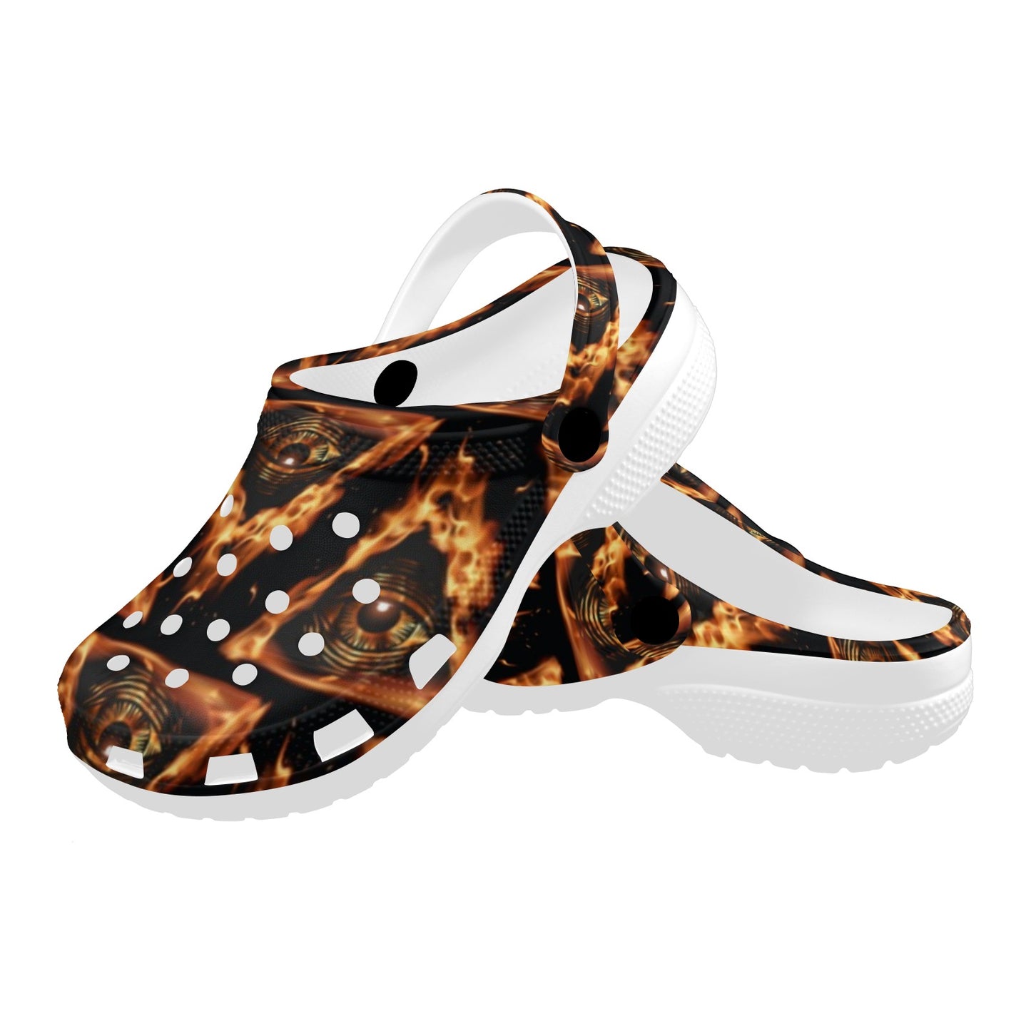 Eye of Horus in Flame Print Unisex Clogs Shoes