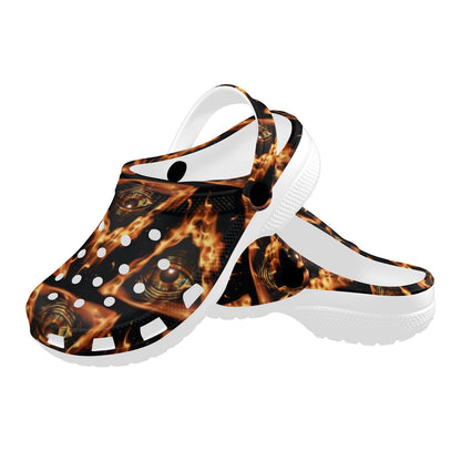 Eye of Horus in Flame Print Unisex Clogs Shoes