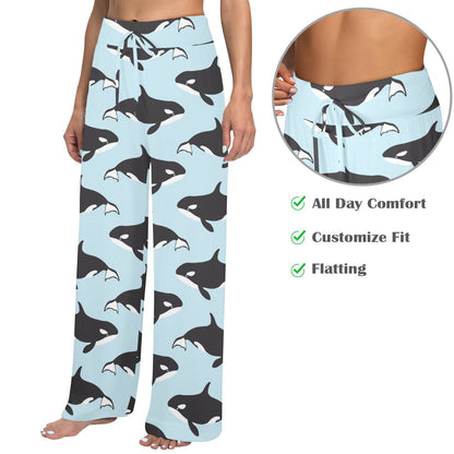 Killer Whale Pattern Print Design 01 Women's Wide Leg Lounge Pants