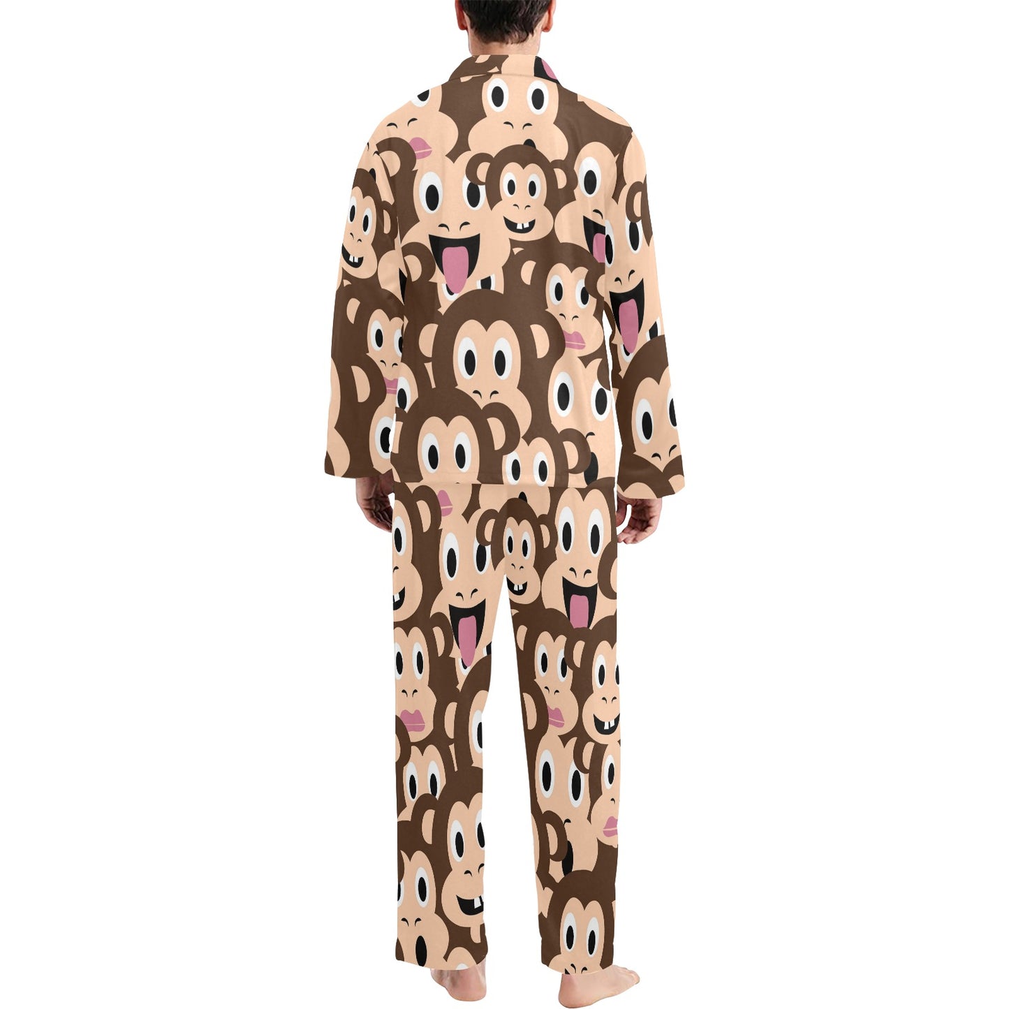 Emoji Monkey Print Pattern Men's Long Pajama Set
