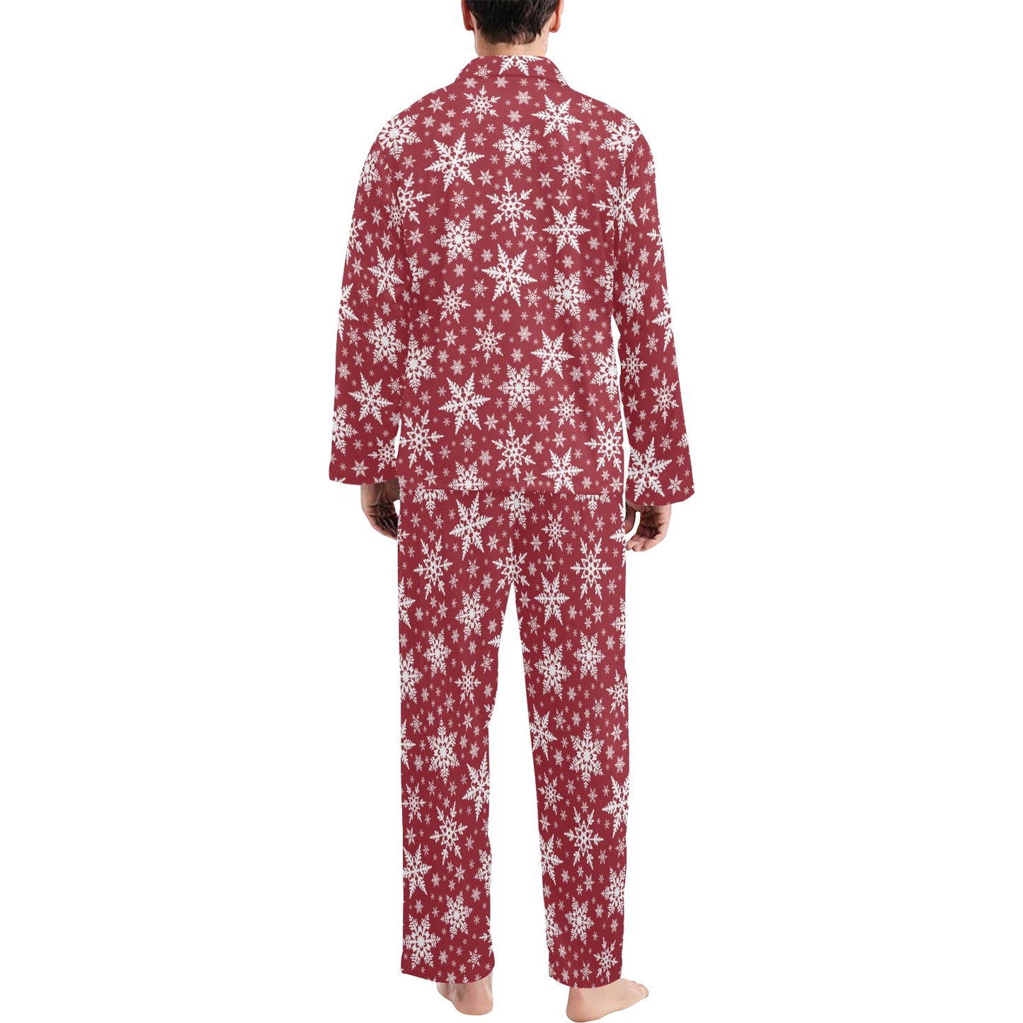 Snowflake Red Print Design LKS302 Men's Long Pajama Set