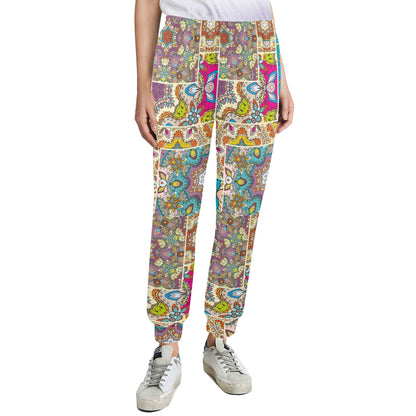 Patchwork Print Design LKS402 Women's Casual Track Pants