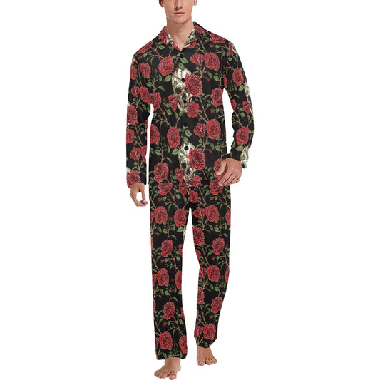 Skull And Roses Print Design LKS303 Men's Long Pajama Set