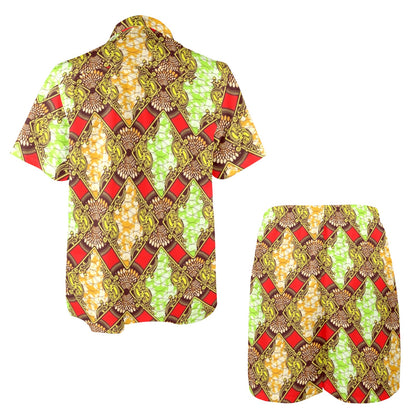 African Classic Print Pattern Men's Beach Shirt and Shorts Set