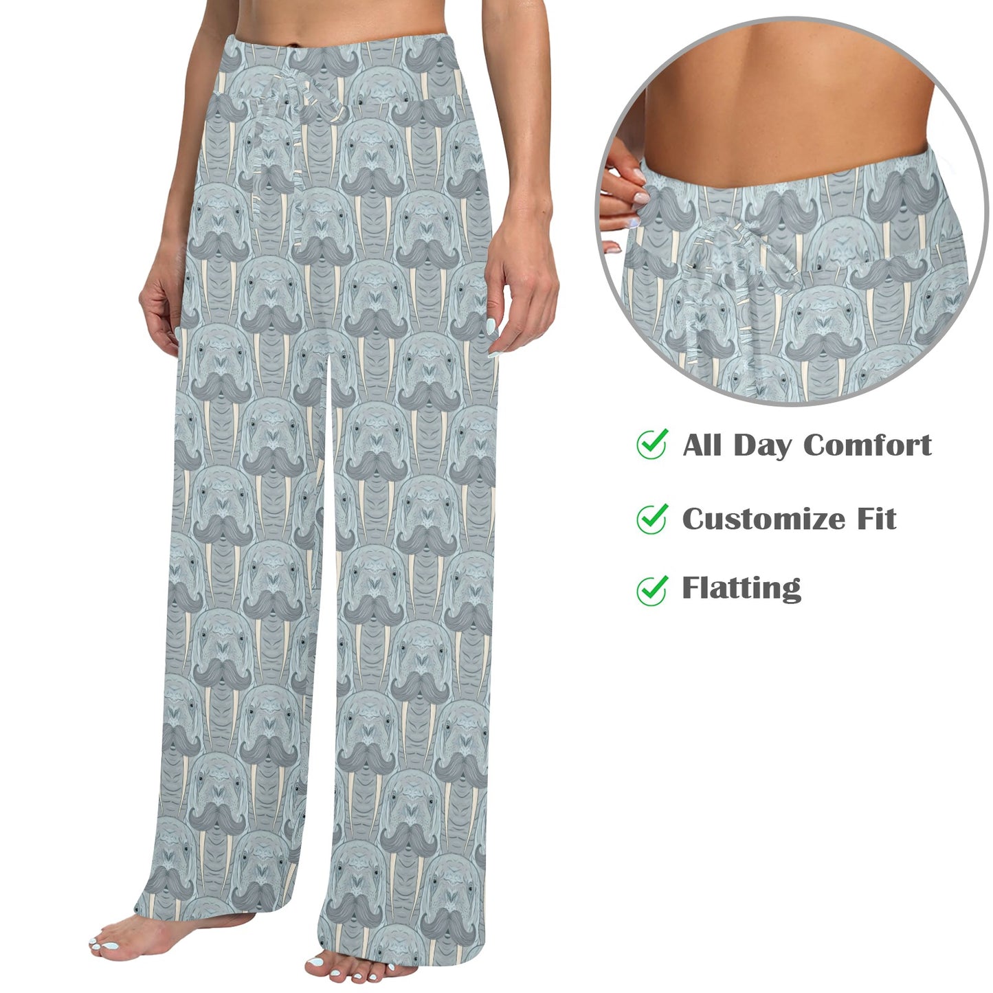 Walrus Print Design LKS402 Women's Wide Leg Lounge Pants