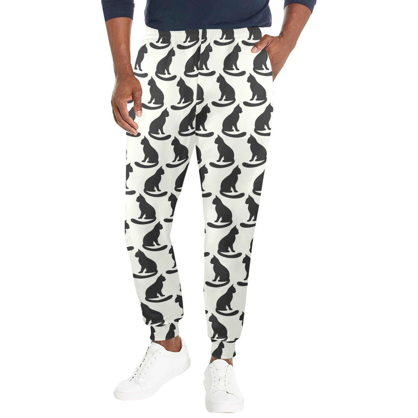 Black Cat Pattern Print Design 02 Men's Casual Track Pants