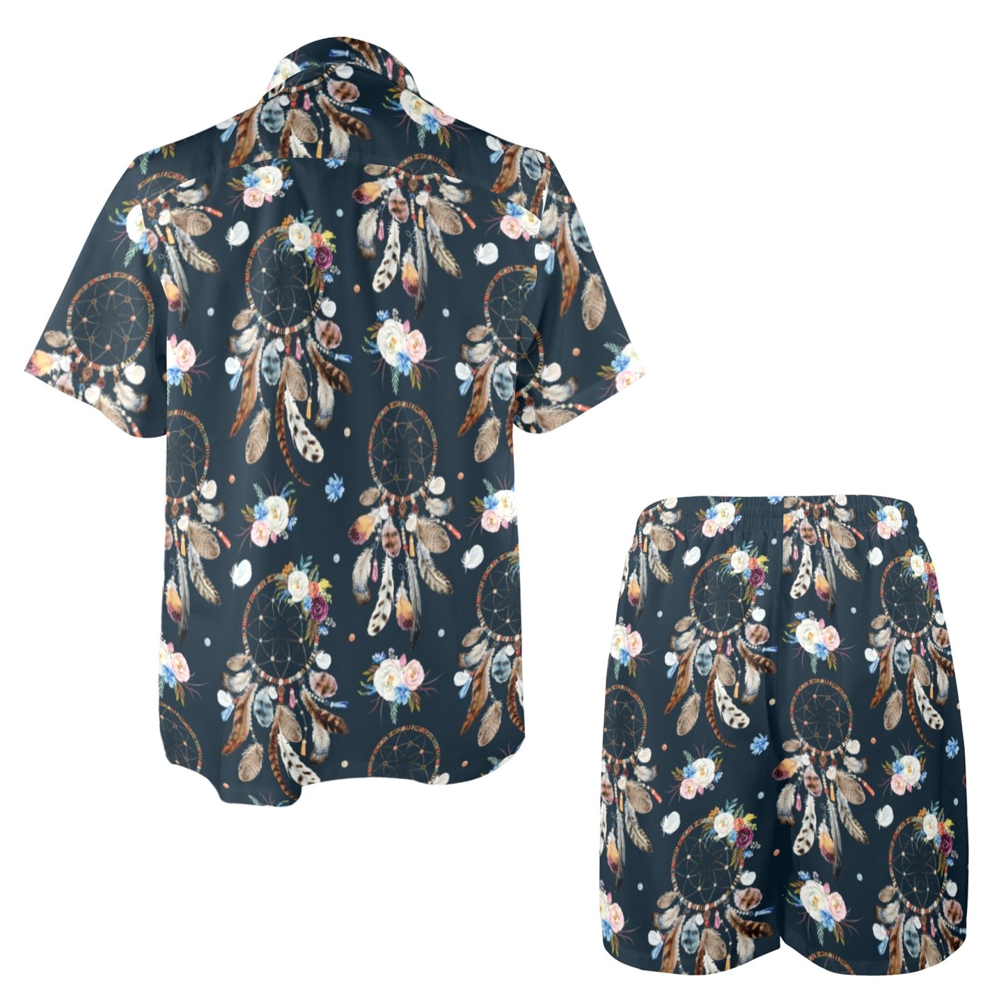 Dream Catcher Boho Floral Style Men's Beach Shirt and Shorts Set