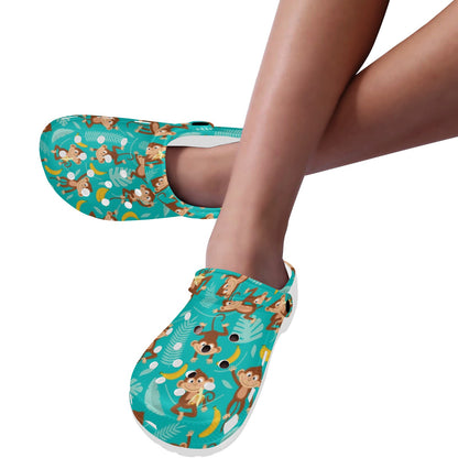 Monkey Happy Design Themed Print Unisex Clogs Shoes