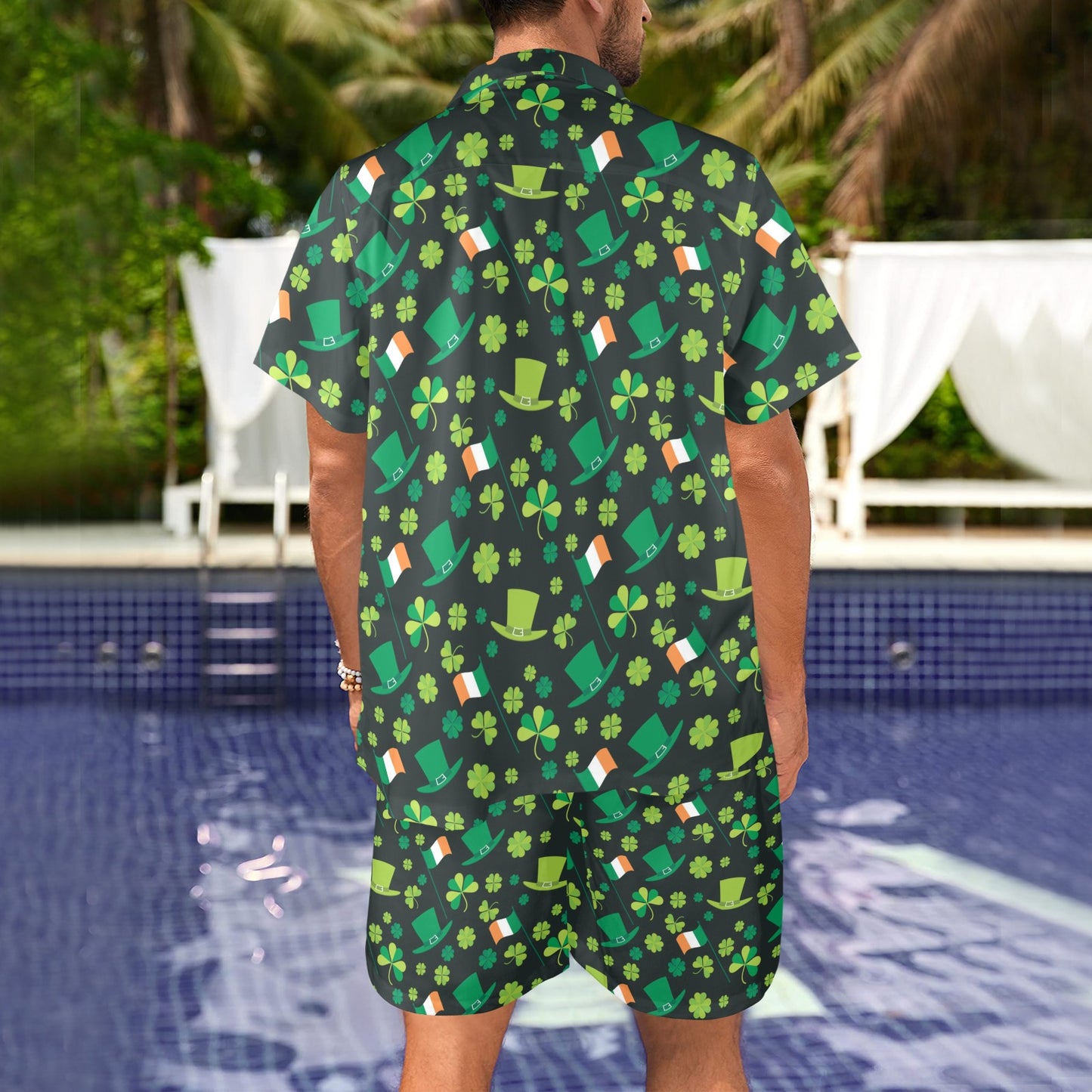Shamrock Saint Patrick's Day Print Design LKS304 Men's Beach Shirt and Shorts Set
