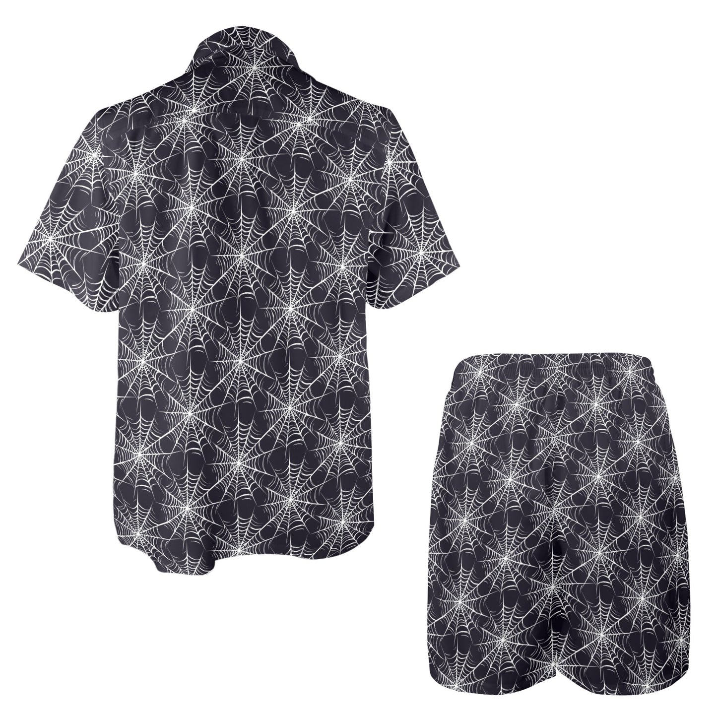 Spider Web Print Design LKS303 Men's Beach Shirt and Shorts Set