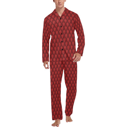 Dragons Red Skin Texture Men's Long Pajama Set