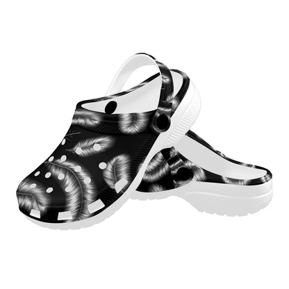 Feather Black White Design Print Unisex Clogs Shoes