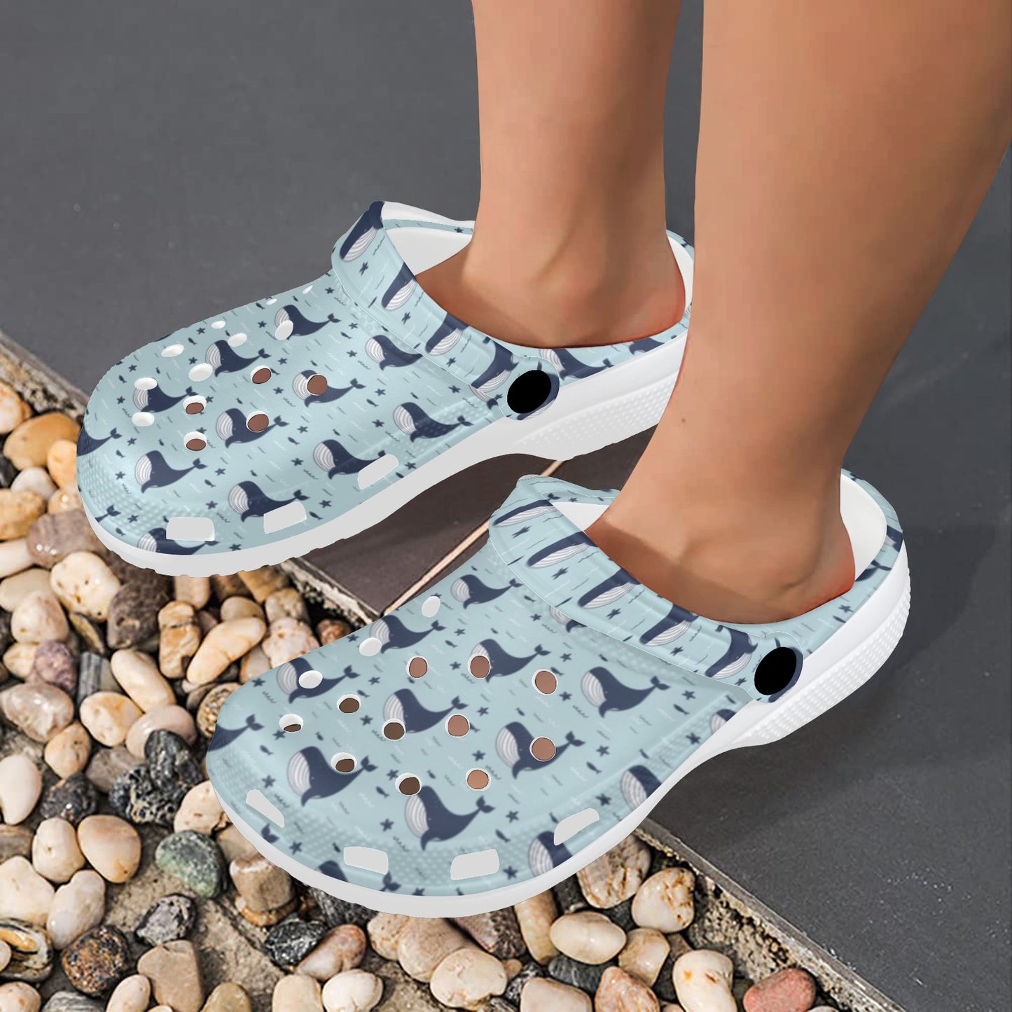 Whale Cute Design Themed Print Unisex Clogs Shoes