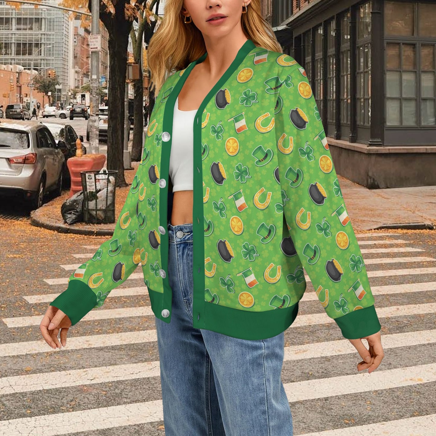 Shamrock Saint Patrick's Day Print Design LKS302 Women's Cardigan