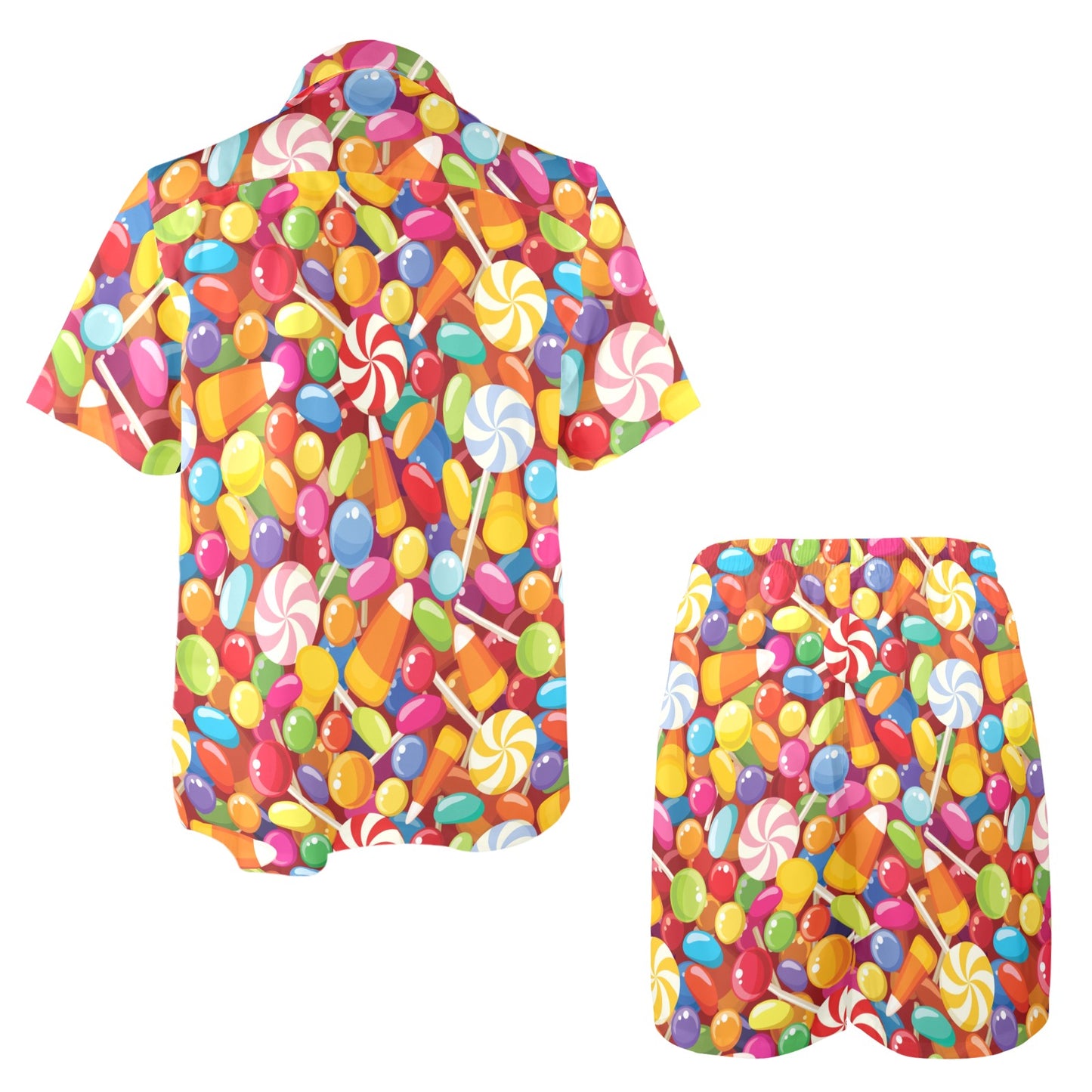 Candy Pattern Print Design 02 Men's Beach Shirt and Shorts Set