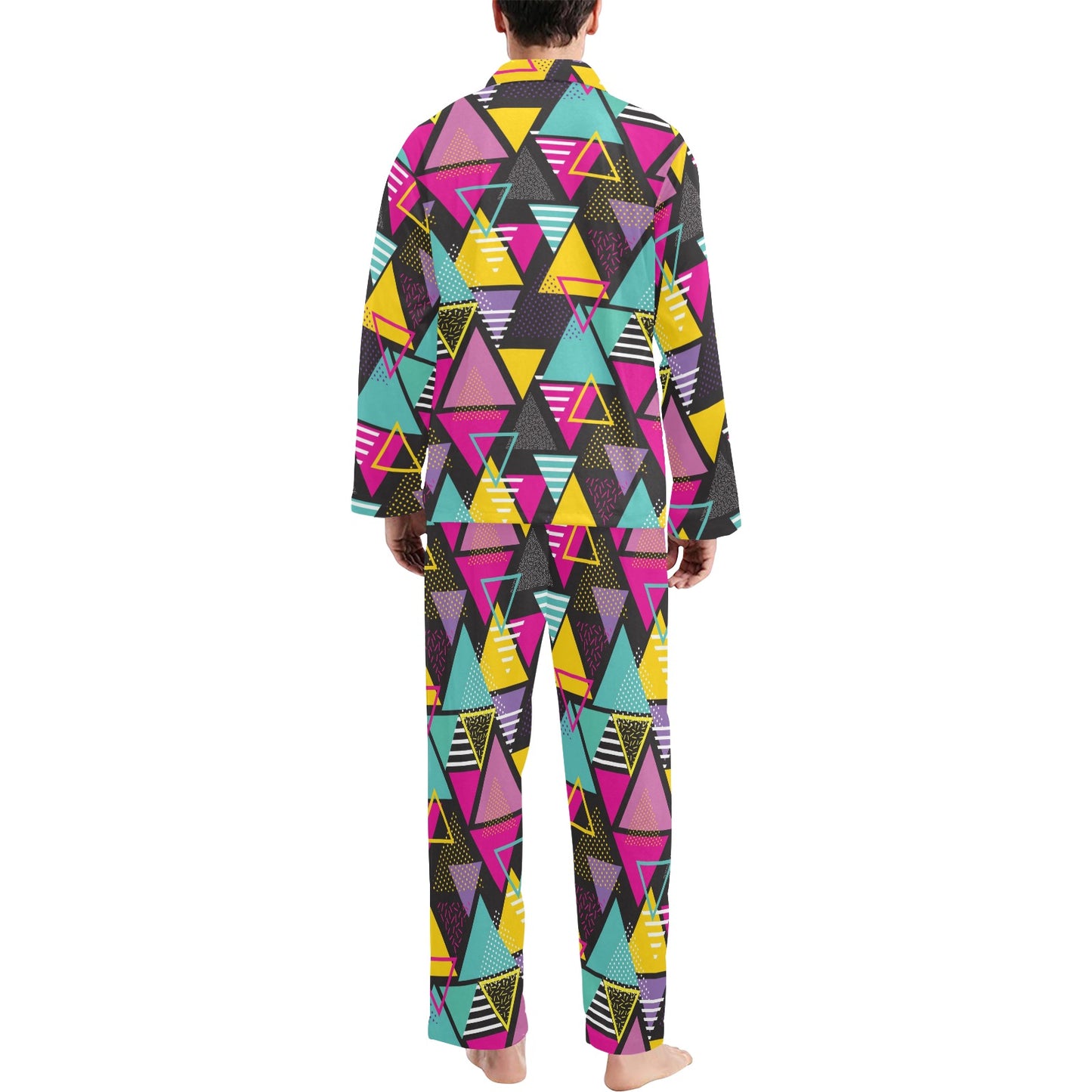 Geometric Colorful Pattern Print Design 02 Men's Long Pajama Set