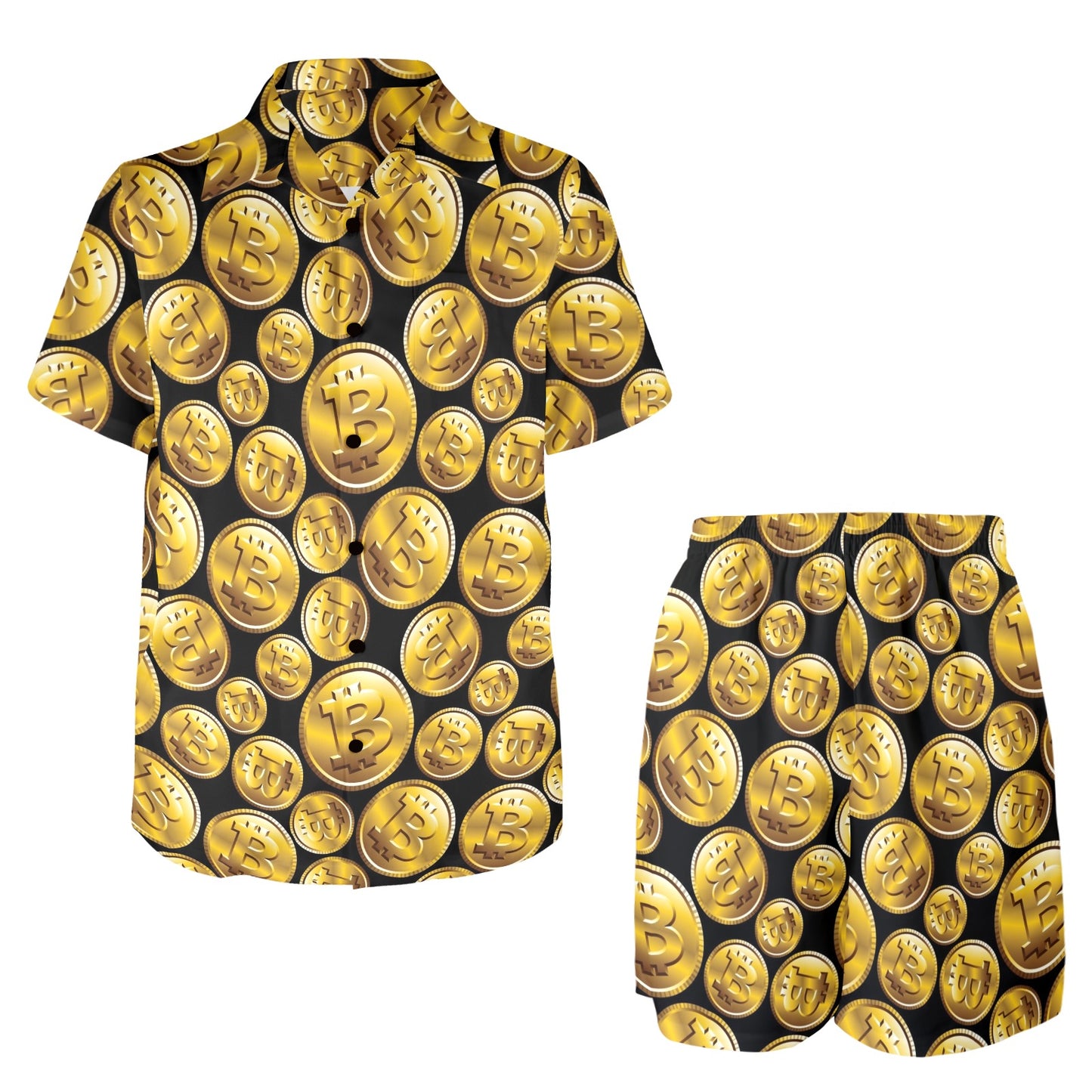 Bitcoin Pattern Print Design DO05 Men's Beach Shirt and Shorts Set