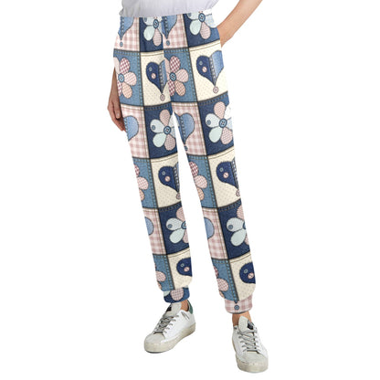 Patchwork Heart Flower Pattern Print Design 01 Women's Casual Track Pants