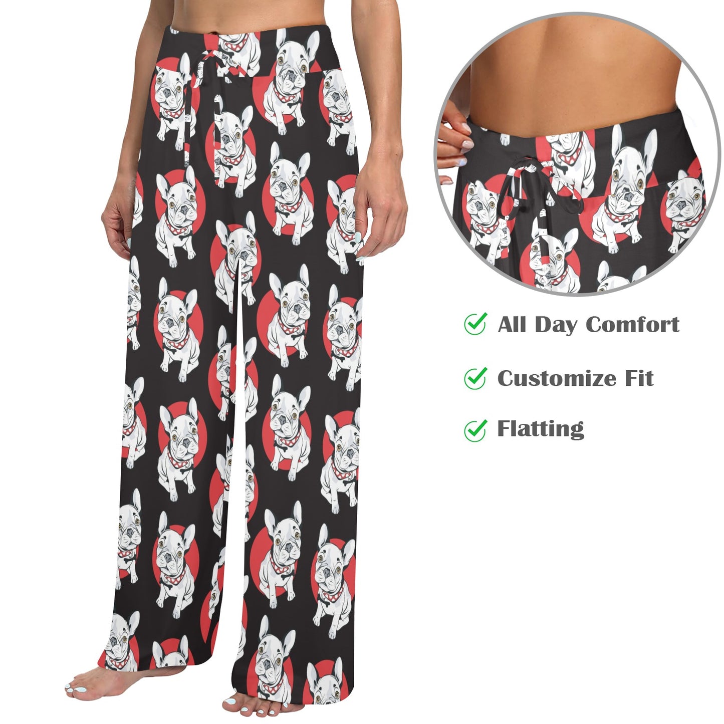 French Bulldogs Design Print Pattern JJ0222 Women's Wide Leg Lounge Pants