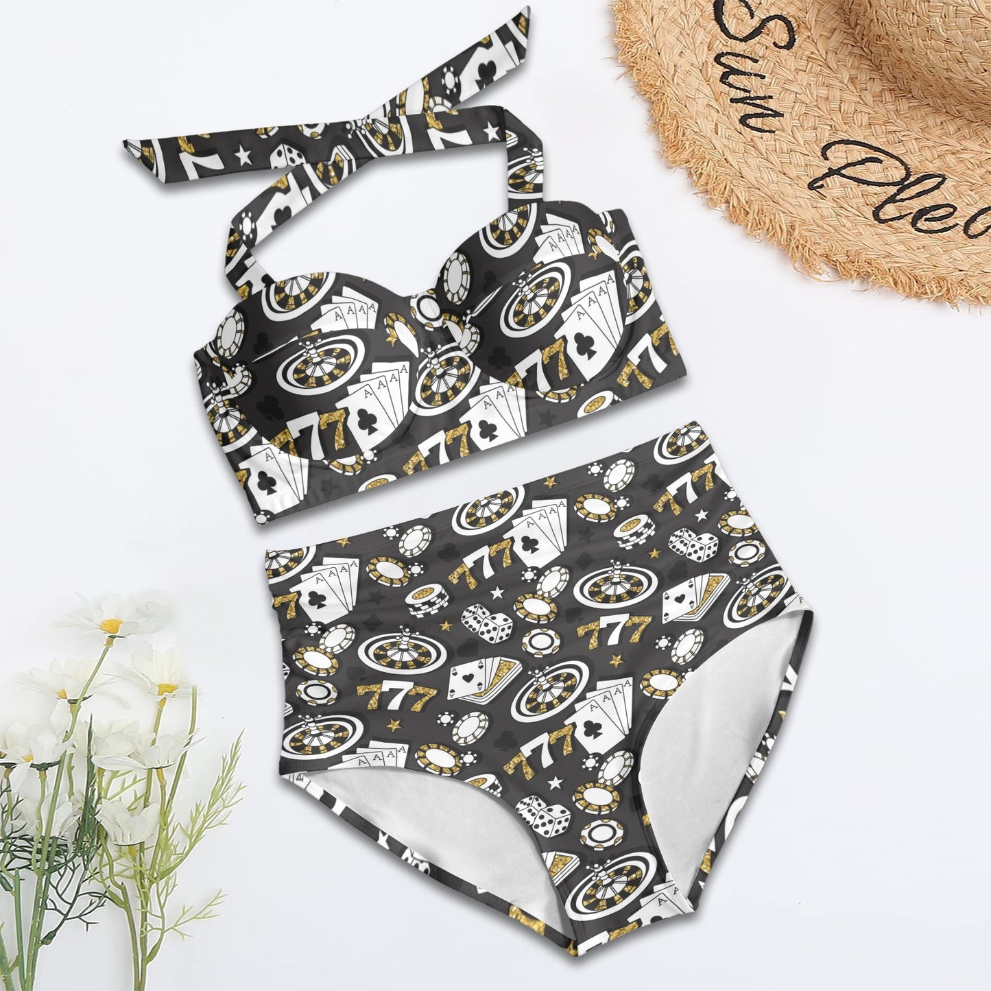 Casino Pattern Print Design 05 Halter Neck Bikini Swimsuit