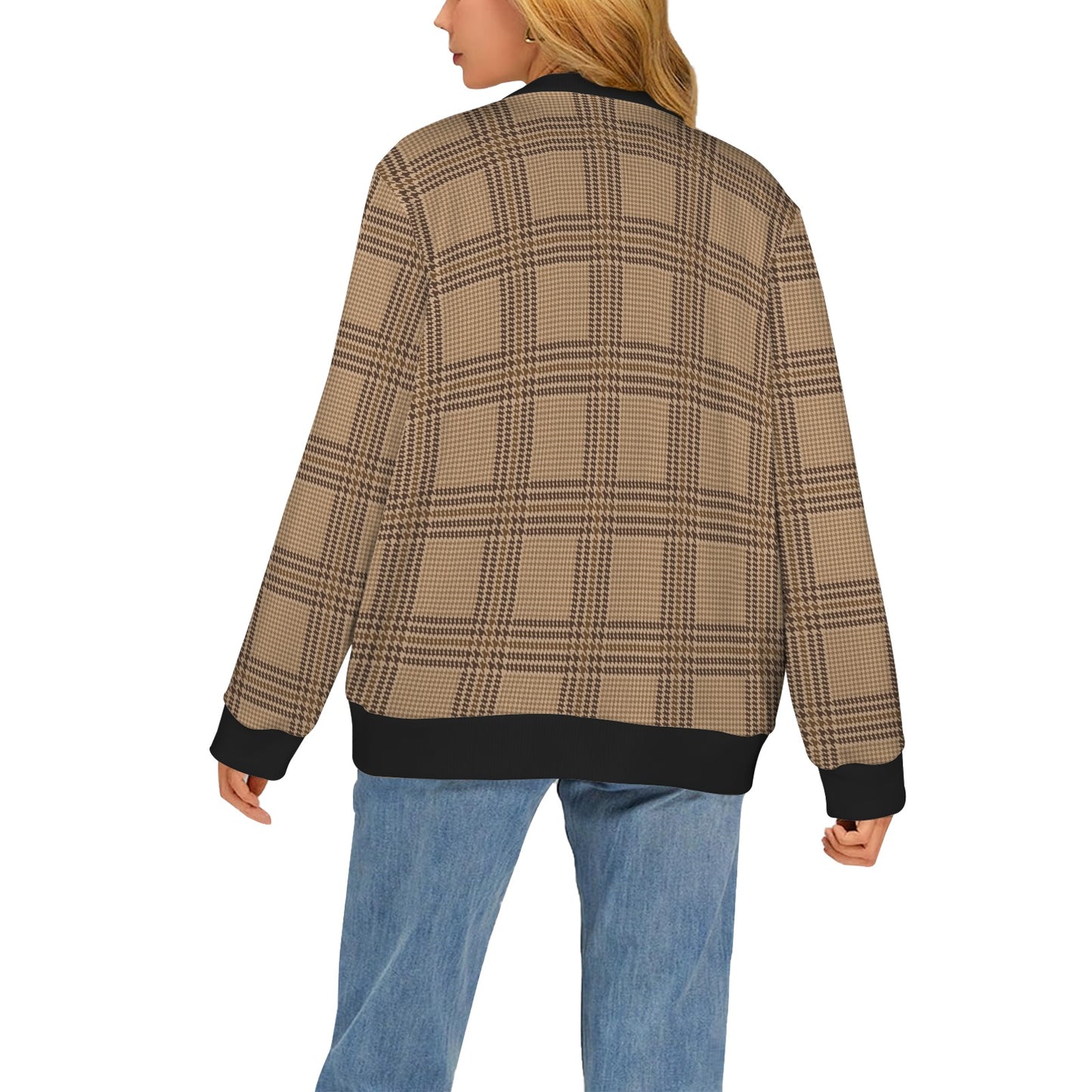 Houndstooth Brown Pattern Print Design 04 Women's Cardigan