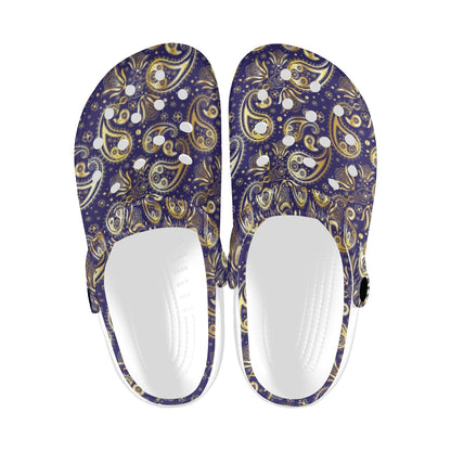 Paisley Blue Yellow Design Print Unisex Clogs Shoes