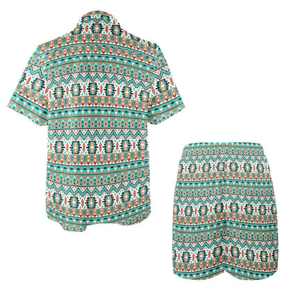Indian Navajo Ethnic Themed Design Print Men's Beach Shirt and Shorts Set