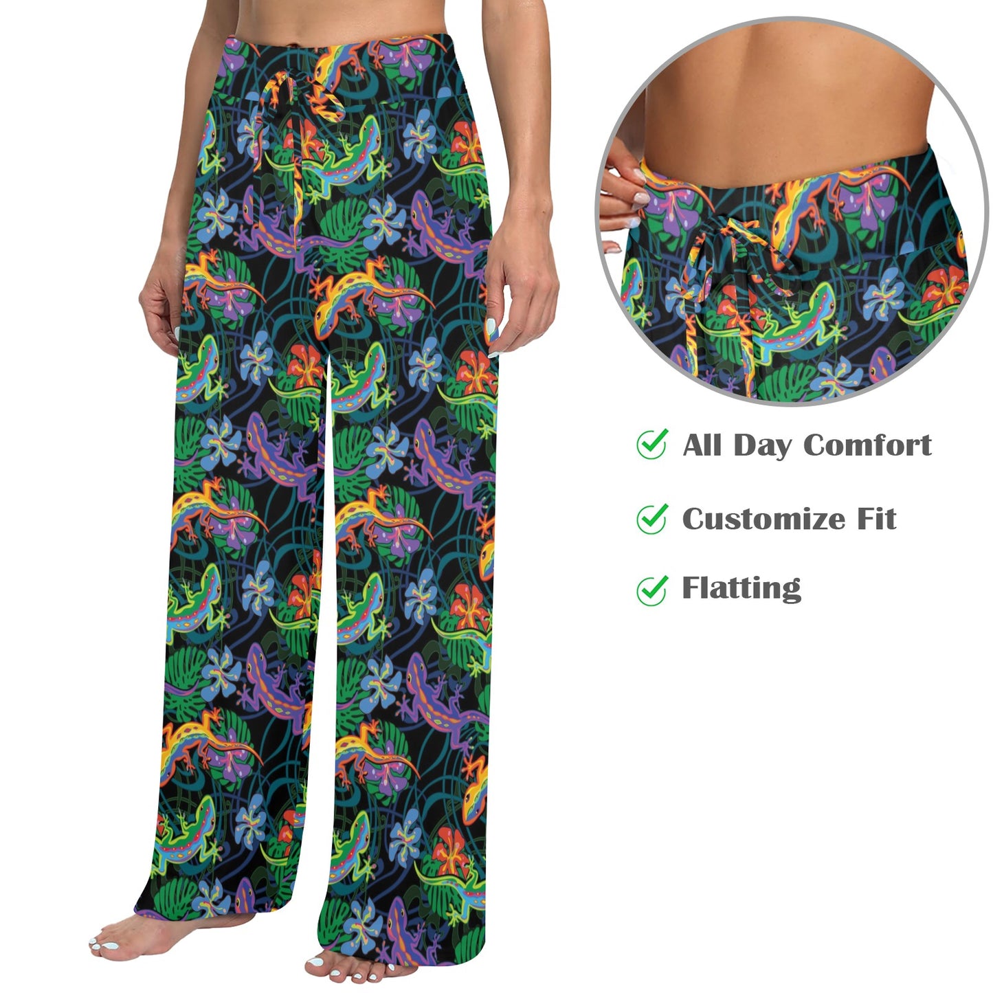 Gecko Colorful Pattern Print Design 01 Women's Wide Leg Lounge Pants