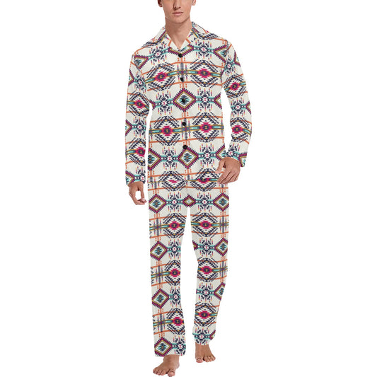 Indian Navajo Art Themed Design Print Men's Long Pajama Set