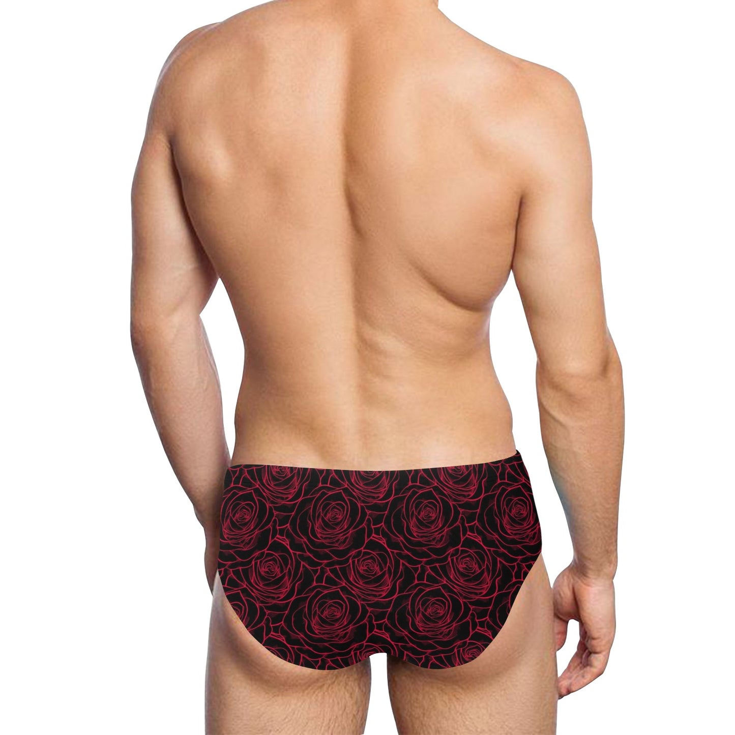 Red Rose Design Print Men's Swimming Briefs