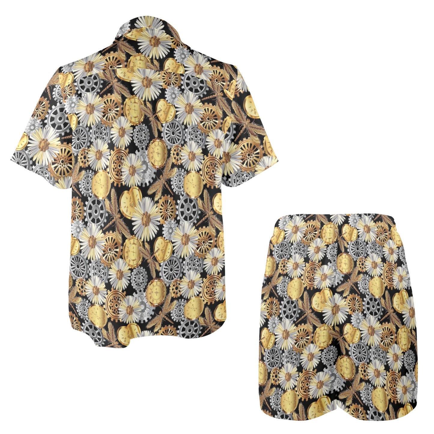 Steampunk Dragonfly Print Design LKS302 Men's Beach Shirt and Shorts Set