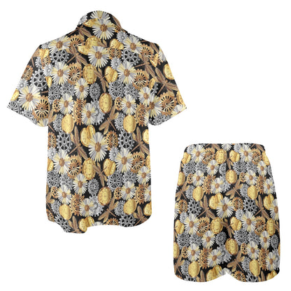 Steampunk Dragonfly Print Design LKS302 Men's Beach Shirt and Shorts Set