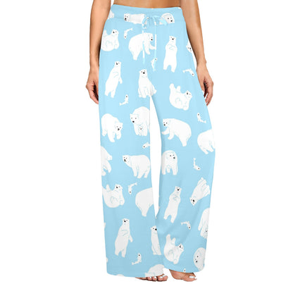 Polar Bear Pattern Print Design PB01 Women's Wide Leg Lounge Pants
