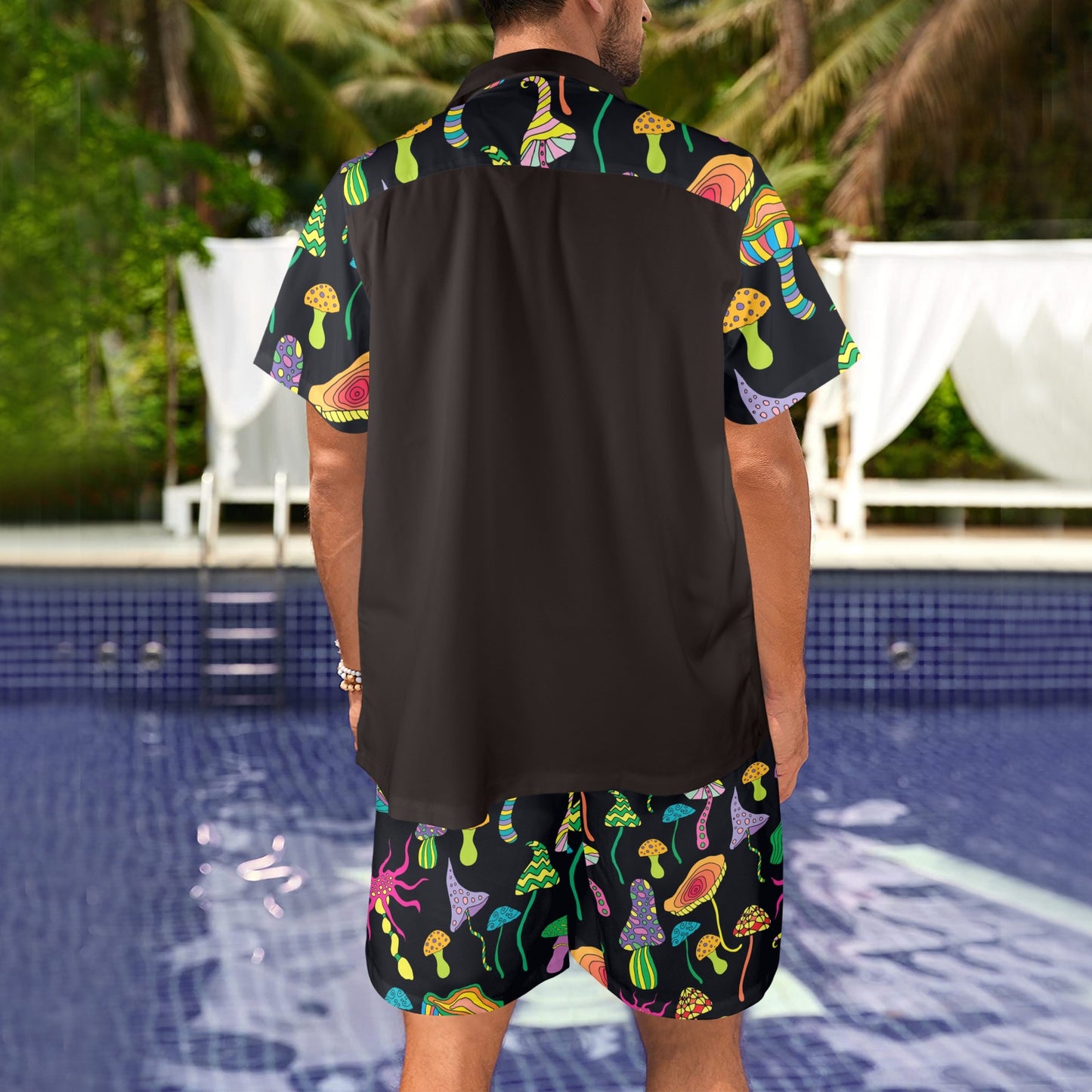 Psychedelic Mushroom Pattern Print Design A02 Men's Beach Shirt and Shorts Set