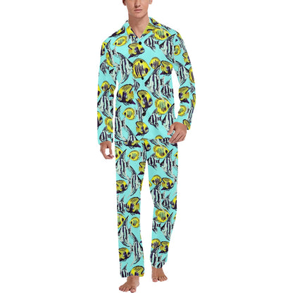 Angelfish Pattern Print Design 02 Men's Long Pajama Set