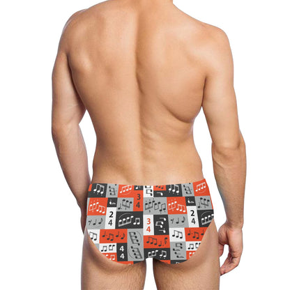 Music Note Design Themed Print Men's Swimming Briefs