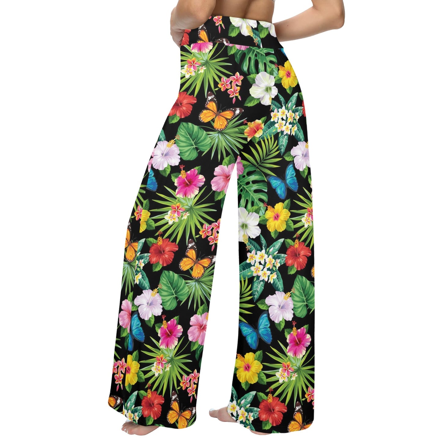 Hibiscus With Butterfly Print Design LKS305 Women's Wide Leg Lounge Pants