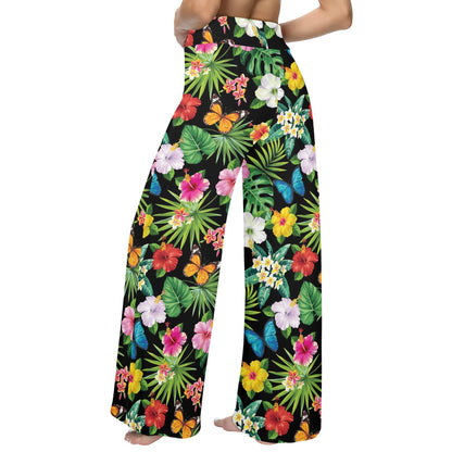 Hibiscus With Butterfly Print Design LKS305 Women's Wide Leg Lounge Pants