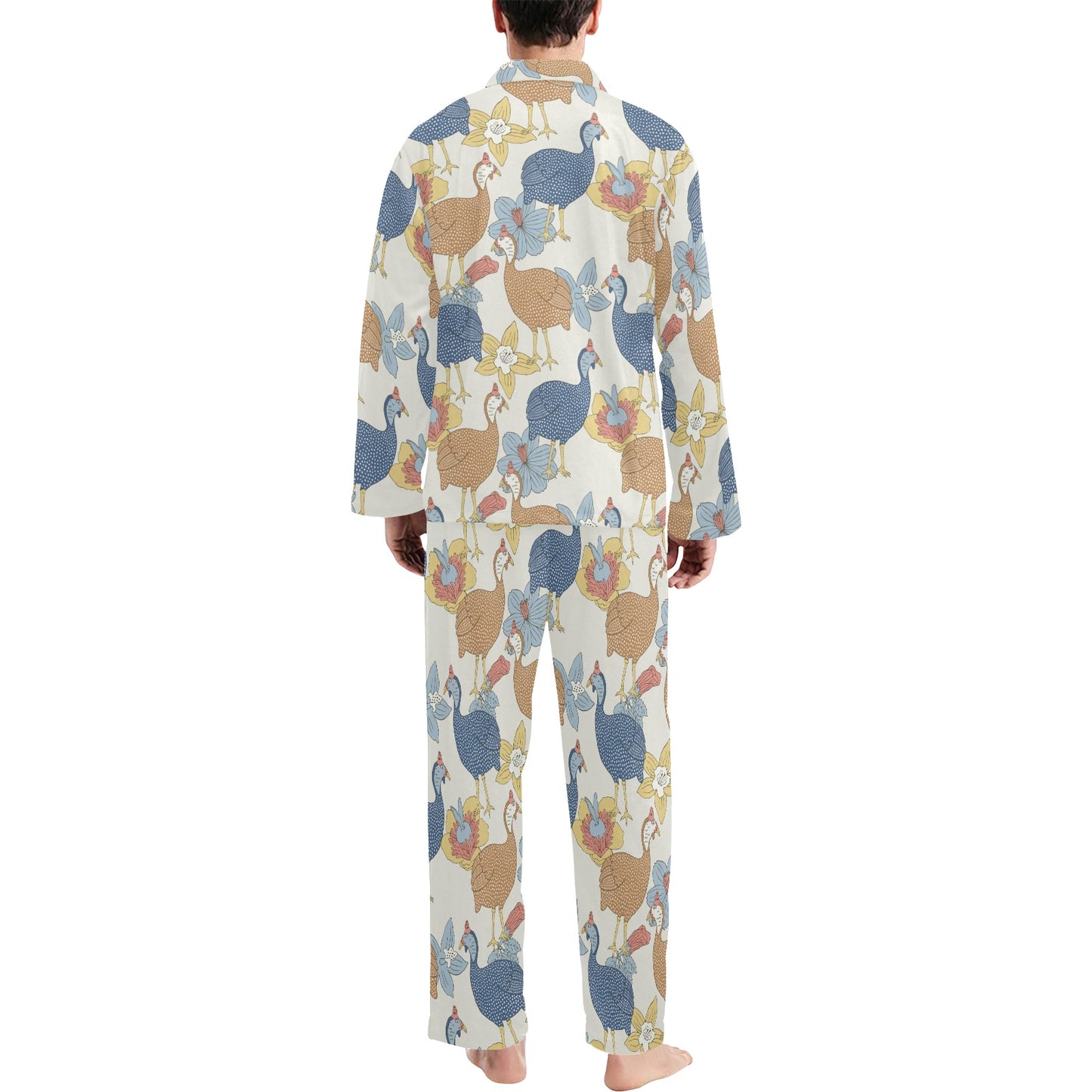 Guinea Fowl Pattern Print Design 01 Men's Long Pajama Set