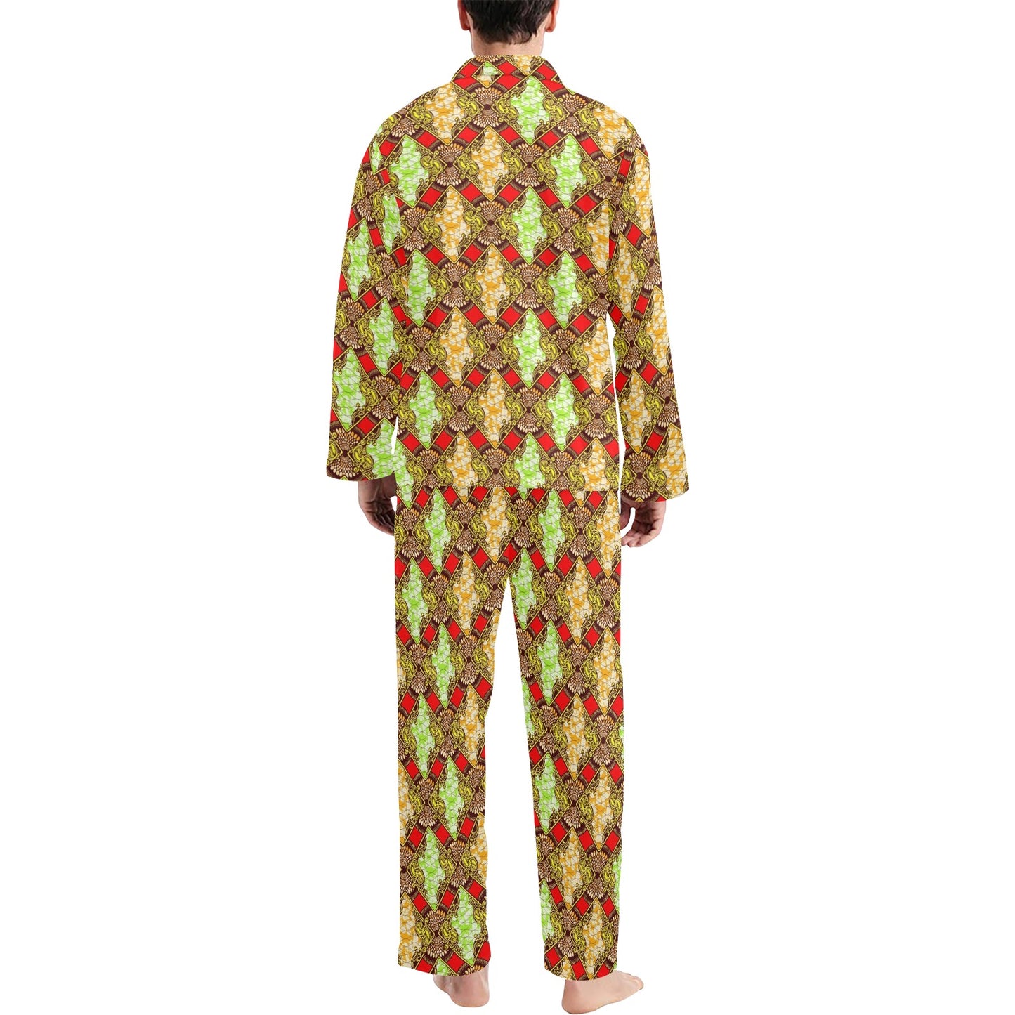 African Classic Print Pattern Men's Long Pajama Set