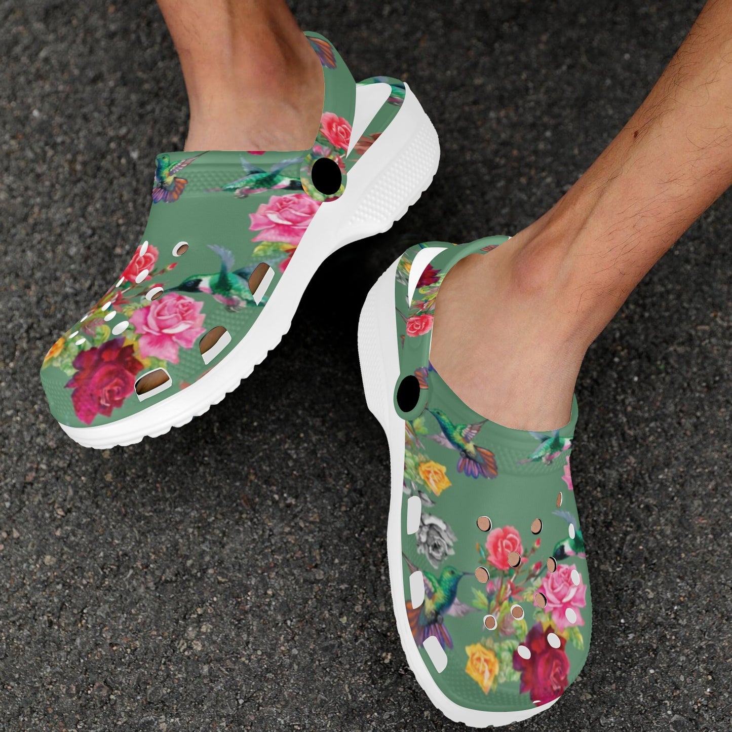 Hummingbird with Rose Themed Print Unisex Clogs Shoes