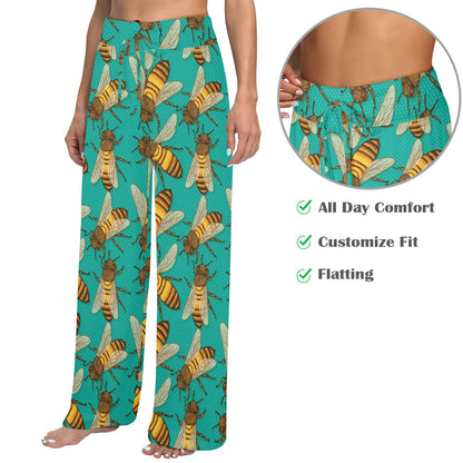 Bee Pattern Print Design BEE04 Women's Wide Leg Lounge Pants