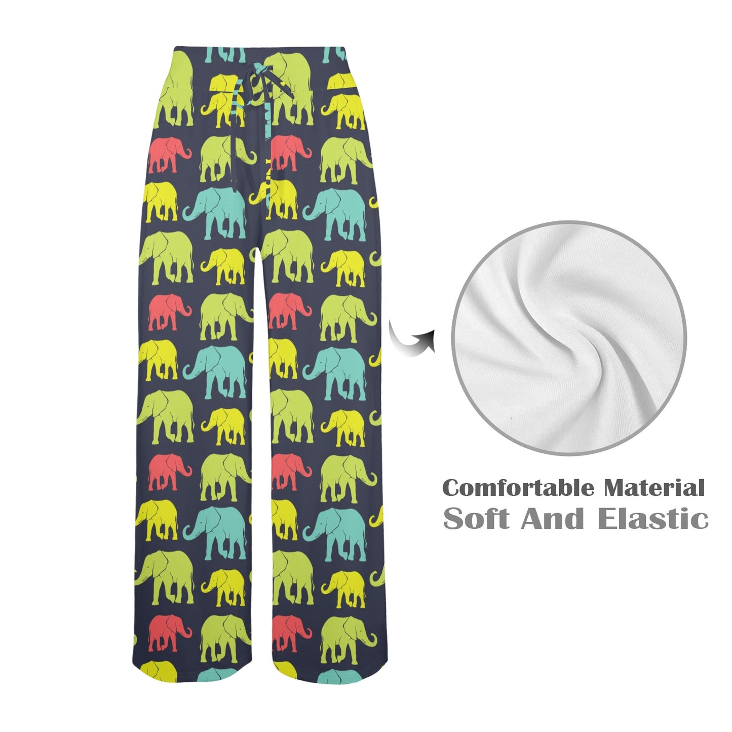 Elephant Neon Color Print Pattern Women's Wide Leg Lounge Pants