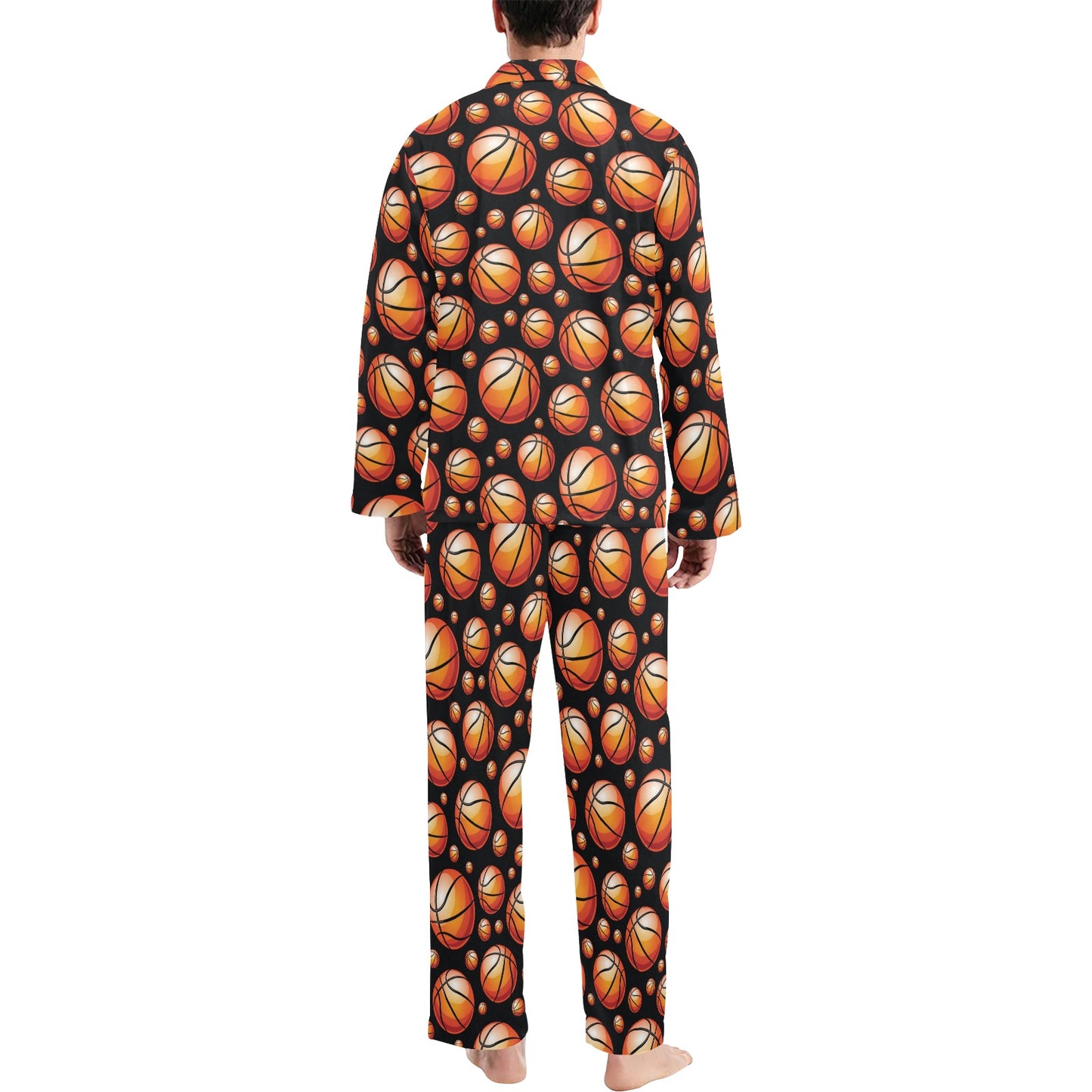 Basketball Black Background Pattern Men's Long Pajama Set