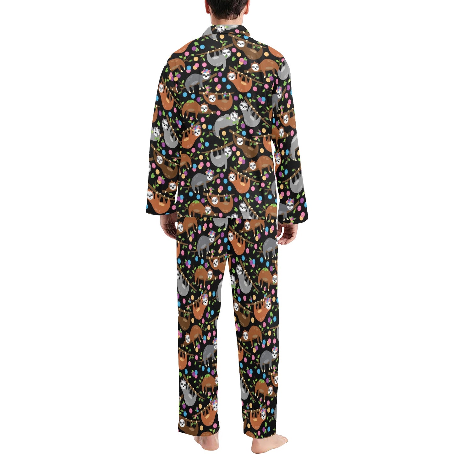 Sloth Print Design LKS306 Men's Long Pajama Set