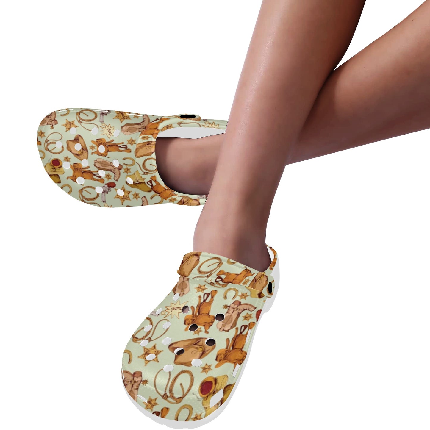 Western Cowboy Design Pattern Unisex Clogs Shoes