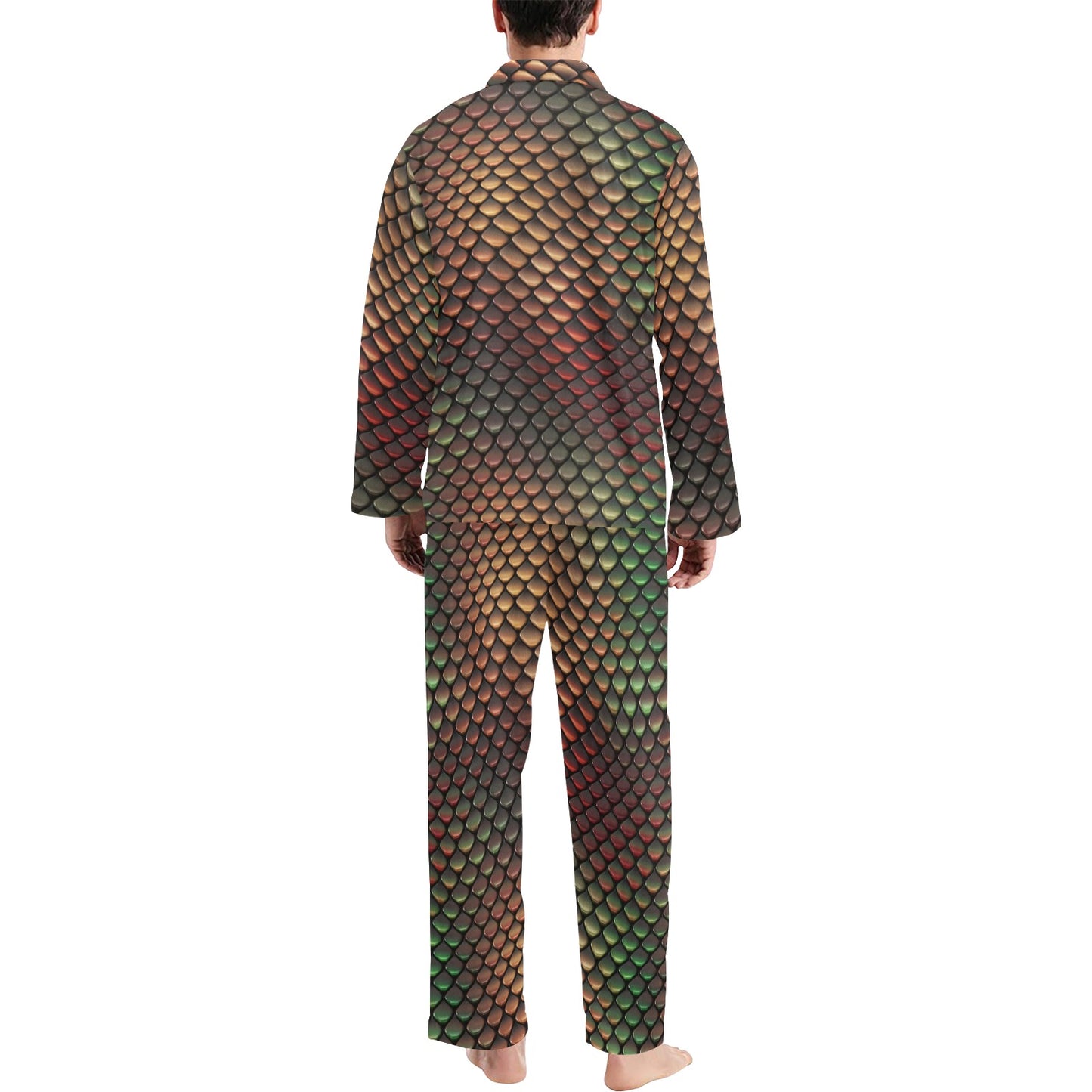 Snake Skin Colorful Print Men's Long Pajama Set