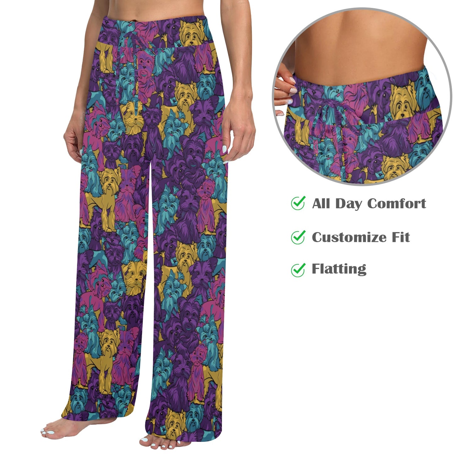 Yorkshire Terriers Print Design LKS3010 Women's Wide Leg Lounge Pants